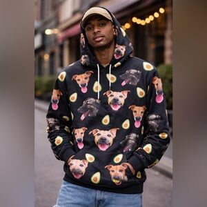 Custom Dog Face Avocado Print Hoodie XL Funny Dog Lover Sweatshirt
